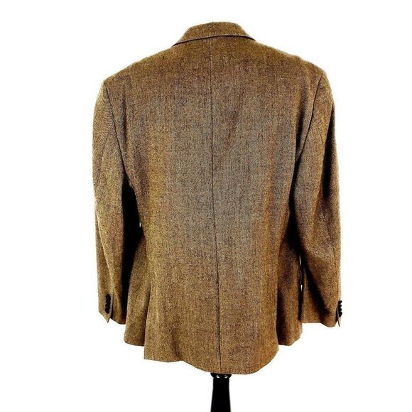 Lauren Ralph Lauren Tweed Wool 2 Leather Button Sport Coat 44R Brown Cross Check - Picture 6 of 12